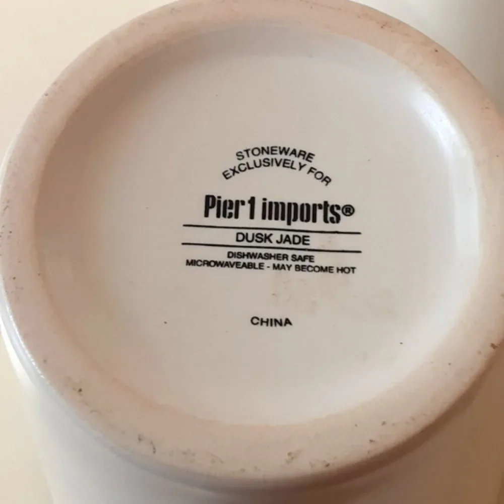 3 PIER 1 IMPORTS DUSK JADE Crackle Green Smooth White Stoneware Coffee Mugs